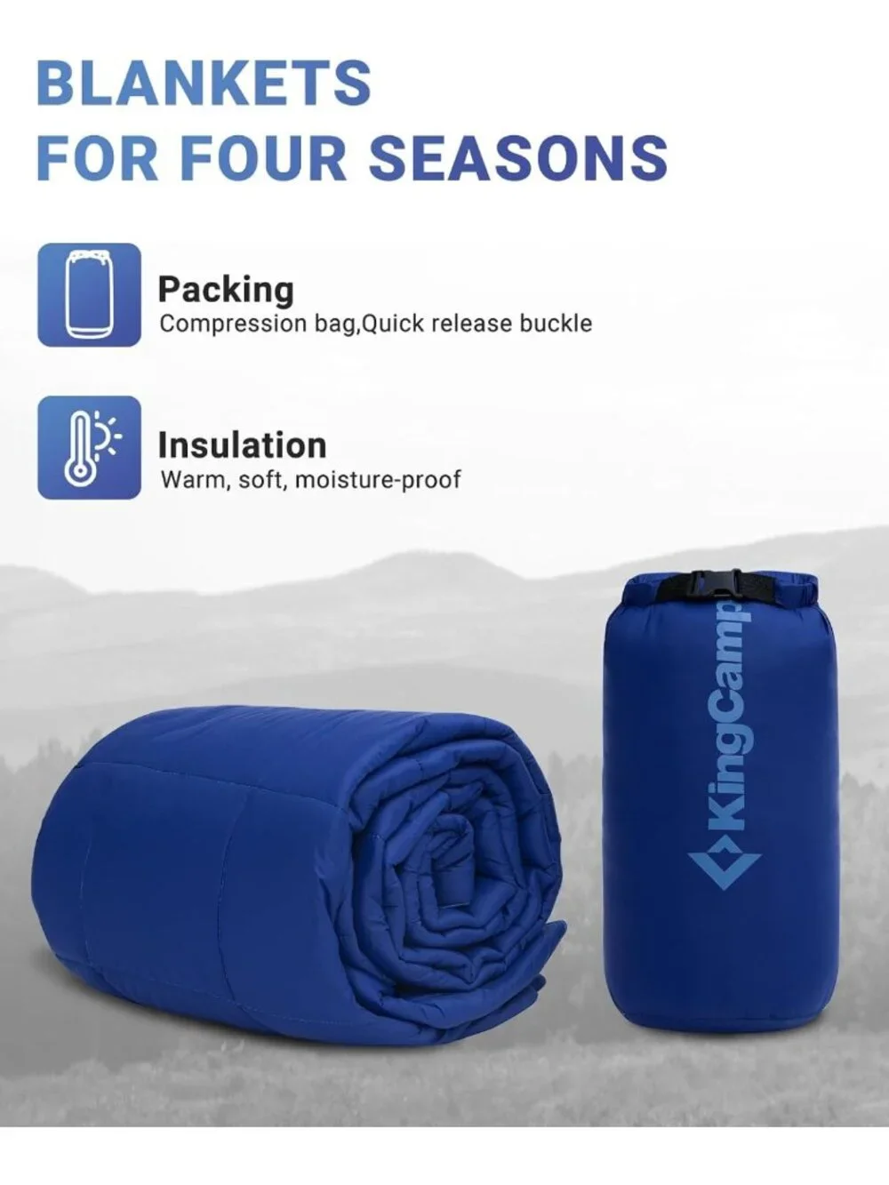 Ultralight Packable Camping Blanket - Warm Weatherproof Puffy Quilt for Travel